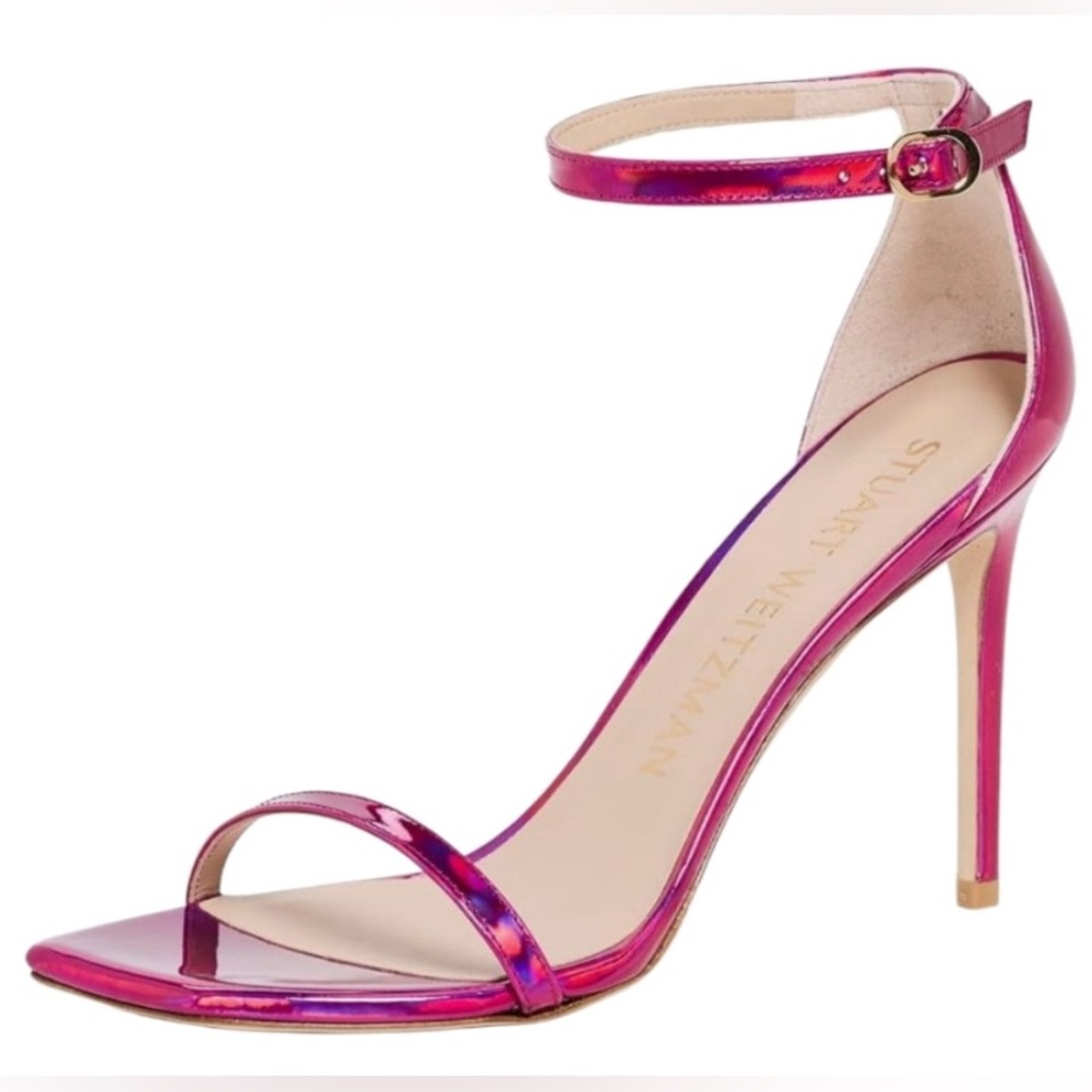 New Stuart Weitzman Metallic in Orchid Nudistcurve 100mm Sandals Size 7